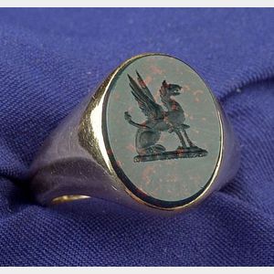 Gentleman's 18kt Gold and Bloodstone Intaglio Ring, Tiffany & Co.