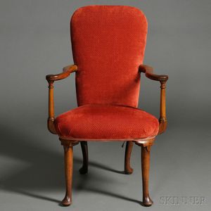 Queen Anne-style Upholstered Walnut Armchair