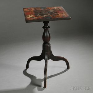 Walnut Candlestand with Game Board-decorated Top