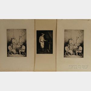 After Théodule Ribot (French, 1823–1891) Three Unframed Prints: Le déjeuner du chat (1867),and two impressions of Les Éplucheurs. All