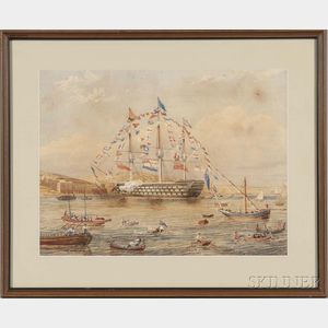 Anglo/American School, 19th Century Portrait of a Ship of War in Full Regalia