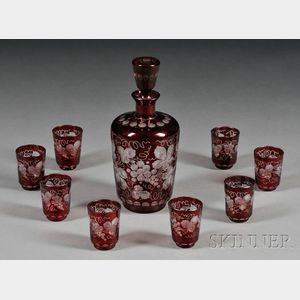Bohemian Ruby Glass Cordial Set