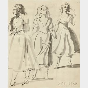 Reginald Marsh (American, 1898-1954) Figure Studies: Three Women