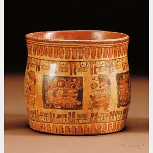 Pre-Columbian Polychrome Pottery Cylinder