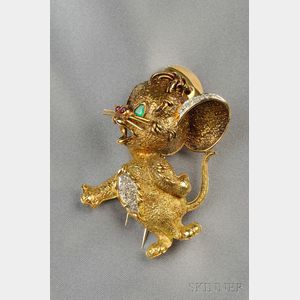 18kt Gold Gem-set Figural Brooch