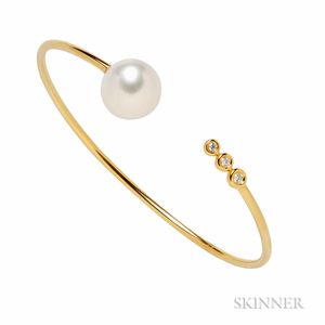 18kt Gold, Diamond, and South Sea Pearl Bracelet