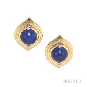 14kt Gold, Sodalite, and Diamond Earclips