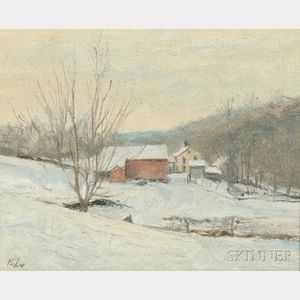 Peter Poskas (American, b. 1939) Winter Landscape with Farm