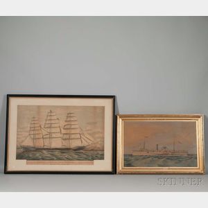 Two Framed Hand-colored Lithographs of Ships