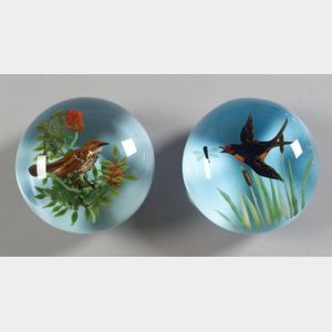 Two Rick Ayotte Bird Glass Paperweights