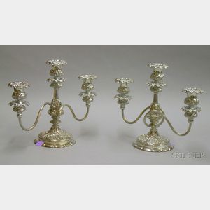 Pair of Weighted Three-Light Silver Plated Candelabra