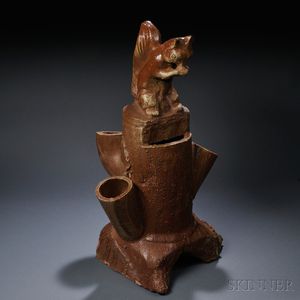 Large Squirrel on Stump Sewer-tile Pottery Planter