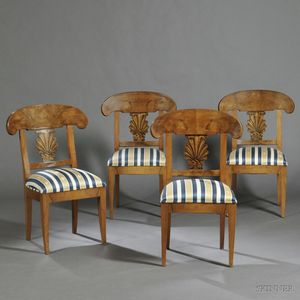 Four Neoclassical-style Walnut-veneer Side Chairs