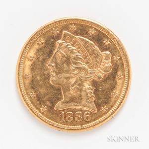 1886-S $5 Liberty Head Gold Coin. 