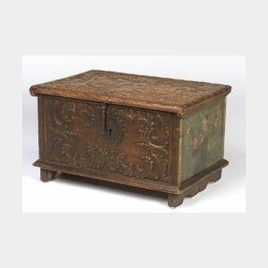 Northern European Small Painted and Carved Trunk