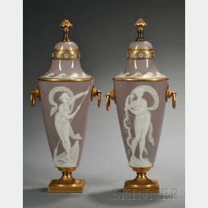 Pair of Gilt-bronze Mounted Porcelain Pate-sur-Pate Vases