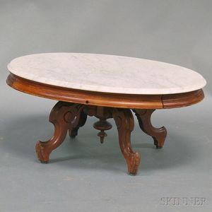 Victorian Carved Walnut Marble-top Oval Center Table