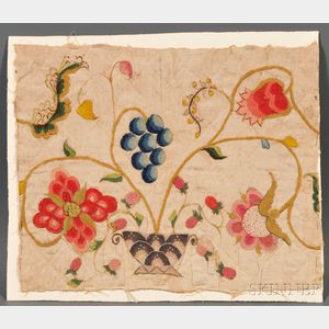 Crewelwork Fragment with an Urn of Fruit and Flowers