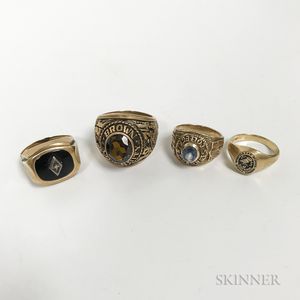 Four 10kt Gold Class Rings