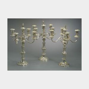 Set of Three Gorham Silver Plated Five-light Candelabra