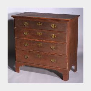 Red Stained Cherry and Pine Chest of Drawers