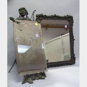 Patinated Cast Metal Moorish Figural Table Mirror and a Victorian Cast Iron Framed Mirror.