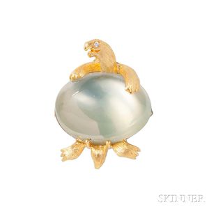 18kt Gold and Moonstone "I Just Can't Get Over the Moon" Turtle Brooch, Henry Dunay
