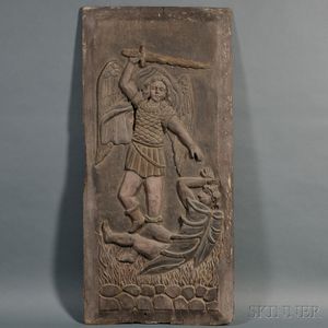 Carved Wood Panel Depicting the Archangel Michael