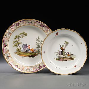 Two Meissen Circular Porcelain Platters Decorated with Birds