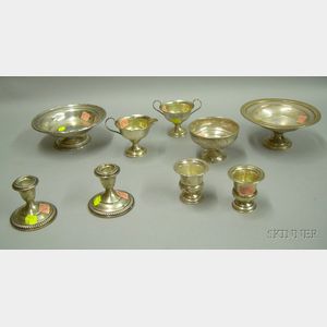 Nine Weighted Sterling Silver Table Items