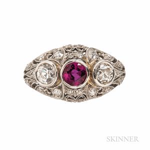 Art Deco Diamond and Gem-set Ring