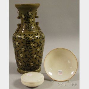 Chinese Ceramic Vase, Box, and Dish