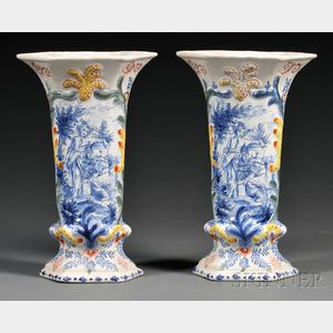 Pair of Dutch Delft Polychrome Decorated Vases