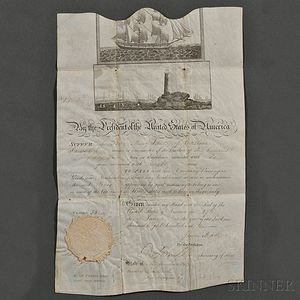 Madison, James (1751-1836) Signed Parchment Document, Ship's Passport, 27 June 1810.