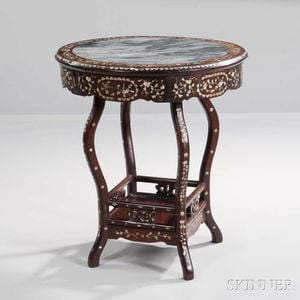 Hardwood Marble-top Inlaid Table