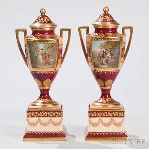 Pair of Vienna Porcelain Vases and Covers