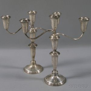 Pair of Empire Weighted Sterling Silver Convertible Three-light Candelabra
