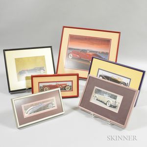 Six Framed Automobile Prints