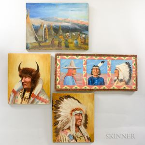 Four Paintings on Canvas Depicting American Indians