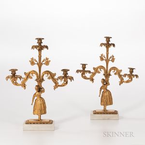 Pair of Gilt-bronze Jenny Lind Three-light Candelabra