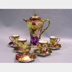Ten-Piece Nippon Gilt and Handpainted Rose Decorated Porcelain Partial Chocolate Set