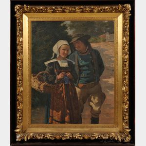 French School, 19th Century Young Breton Couple