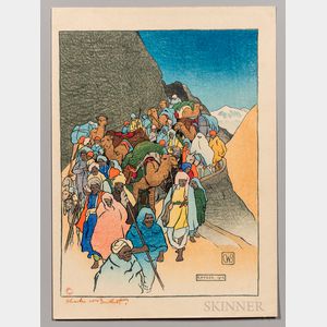 Charles W. Bartlett (1860-1940) Khyber Pass Arts and Crafts Woodblock Print