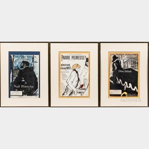 After Henri de Toulouse-Lautrec (French, 1864-1901) and After Théophile-Alexandre Steinlen (Swiss, 1859-1923) Five Framed Song Sheets: