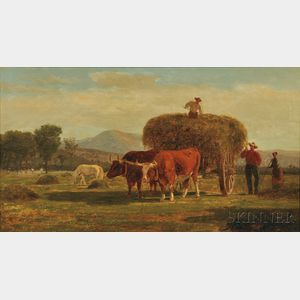 American School, 19th/20th Century Hay Harvest Scene with Two Bulls