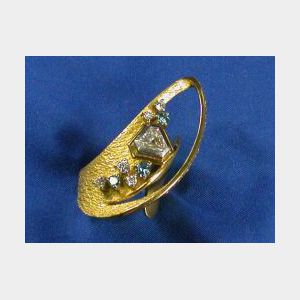 18kt Gold, Blue Diamond and Diamond Ring