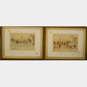 Pair of Framed French Hand-colored French Constitution Cartoon Prints