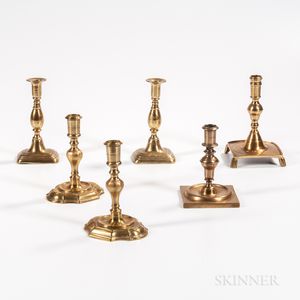 Six Continental Brass Candlesticks