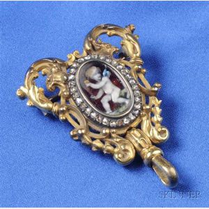 Renaissance Revival Enamel and Diamond Watch Hook
