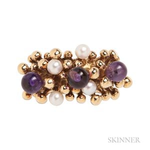 18kt Gold, Amethyst, and Cultured Pearl Ring, Stuart Devlin